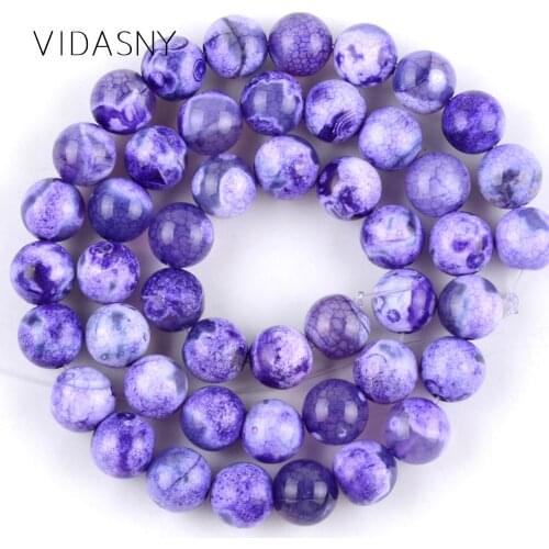 Natural Purple White Fire Agates Round Beads For Needlework Jewelry Making 6 8 10mm Spacer Beads Diy Bracelet Necklace 15