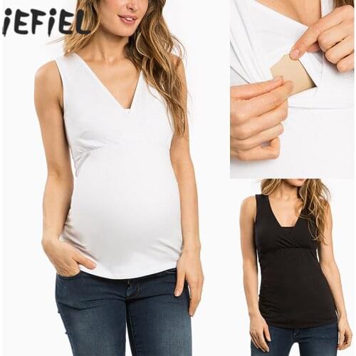 Summer Thin Cotton Maternity V Neck Nursing Vest Tank Tops for Pregnant Women Sleeveless Pregnancy Breastfeeding T-Shirt Tees