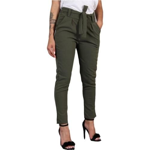 Fashion Office Trousers Harajuku Slim Pencil Trousers Women 2020 Spring Autumn Long Pants Khaki Green Black Casual Pants Belt