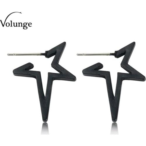 Fashion Open Simple Hollow Geometric Star Shape Studs Earrings For Women Black Gold Silver Color Jewelry 2017 New Gift