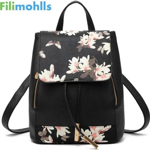 Fashion Preppy Style School Backpack Artificial Leather Women Shoulder Bag Floral School Bag for Teens Girls S1489