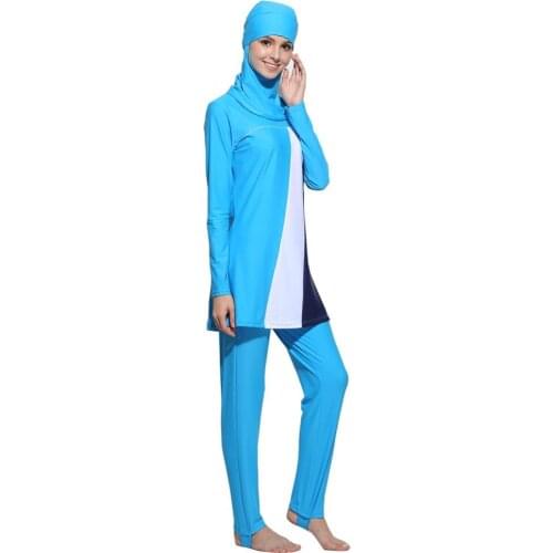 Muslim Swimwear Islamic Swimsuit for Women Girls Hijab Swimwear Full Coverage Muslim Swimming Surf Beachwear Stripe Patchwork