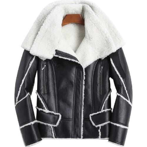 2020 winter mens fashion sheep fur sheepskin leather surface wool lining double collar design biker jacket coat