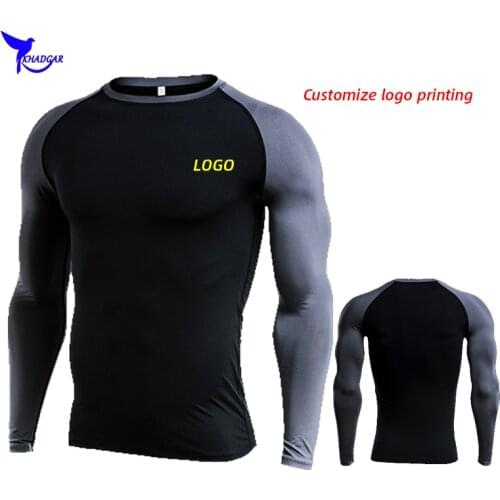 Custom LOGO Men Compression Running T Shirt Long Sleeve Sport Tshirt Gym Fitness Sportswear Training Shirts Quick Dry Rashguard