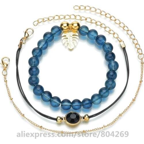 Brand New Charming Ladies Bead Chain Hollow Leaf Black Beads Chain Bracelet Women Dress Jewelry Accessories Hot Selling