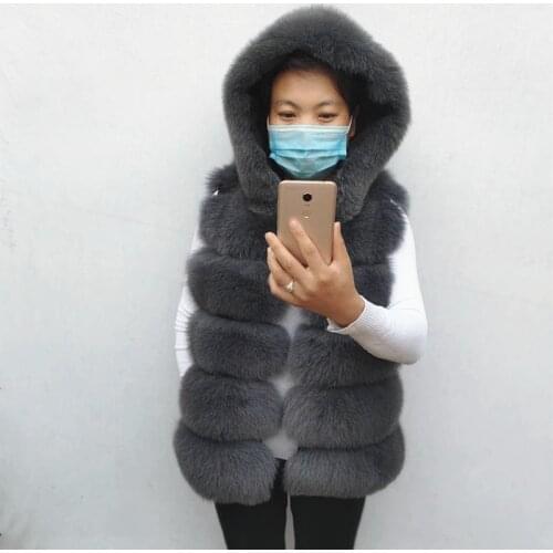 Natural Fur Coat Winter Vest for Women Genuine Fox Fur Vest with Fur Hood Fox Fur Vest Women Hooded Jacket Real Fur Coat