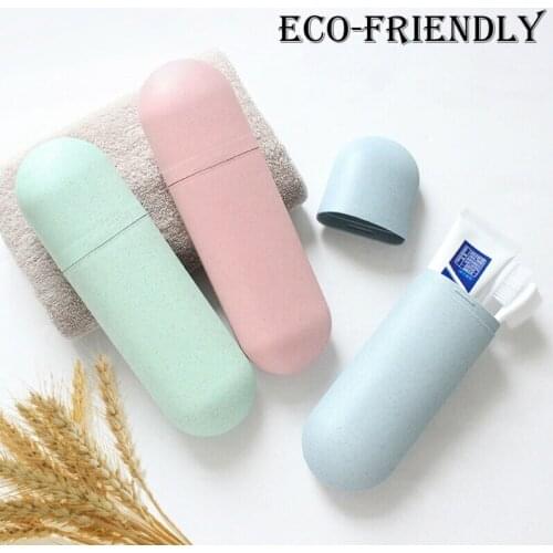 Portable Wheat Straw Toothbrush Cover Tube Holder Hiking Camping Travel Box Case