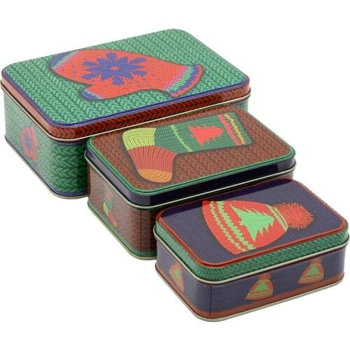 3 in 1 set Christmas gift box tinplate biscuit candy storage make up desktop organizer Santa Claus snowman elk penguin Jewelry