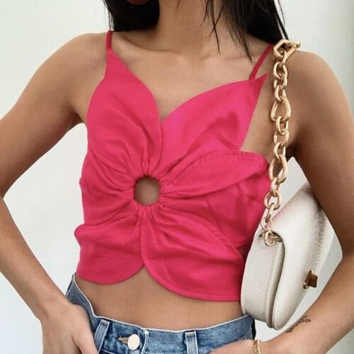 Sexy Hollow Out Short Tops Fashion Flower Pattern Open Navel Small T-shirts Sexy Sleeveless Backless Bandage Slim Tops 3 Colors