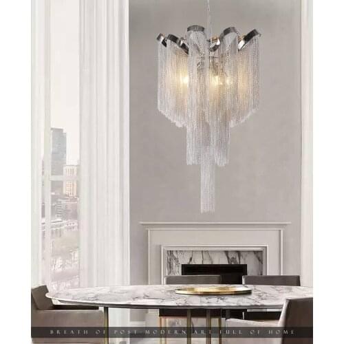 Nordic postmodern simplicity Chandelier Aluminum chain chandelier Iron Creative Living Room Home Indoor Dining Lighting
