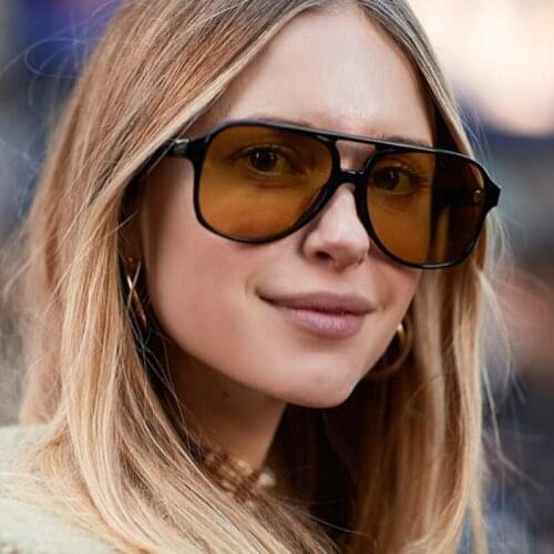 Classic Pilot Sunglasses Women Oversized Yellow Square Sunglasses Woman Luxury Brand Summer Driving Shades GlassesLadies UV400