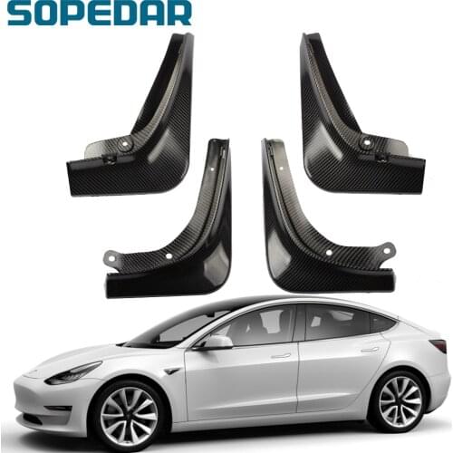 SOPEDAR 3k Carbon Mudguard Mud Flaps For Tesla Model 3 2016 2017 2018 2019 2020 Front Rear Fender Car Mudflaps Snow Splash Guard