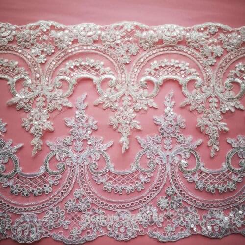 1Yard/23cm White Ivory Sequin Cording Fabric Flower Venise Venice Mesh Lace Trim Applique Sewing Craft for Wedding Dec