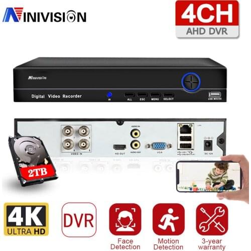 NINIVISION H265+ 4K 8MP 4 Channel 6 in 1 Hybrid WIFI TVi CVI NVR AHD CCTV DVR Surveillance Video Audio Recoder