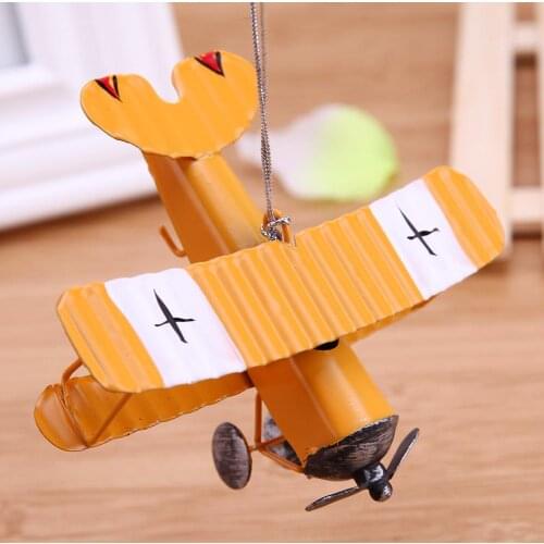 Vintage Biplane Model Mini Figurines Toys For Children Metal Iron Air Plane Model Aircraft Children Room Hanging Decor Kids Gift