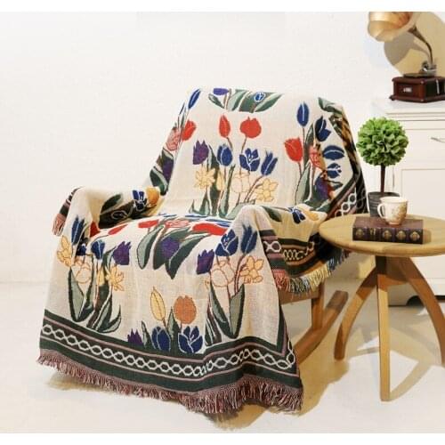 Flowers Vintage blanket double sided cotton knitting wall tapestry sofa towel bed cover carpet farmhouse decor wall hanging