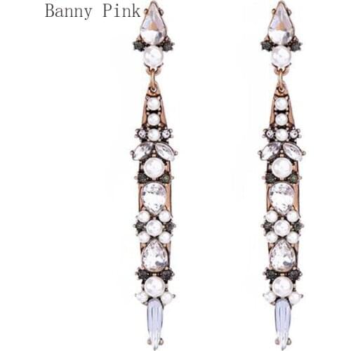 Vintage Imitation Pearl Rhinestone Geo Pendant Studs Earrings For Women Chunky Long Metal Post Earring Fashion Jewelry Pendietes