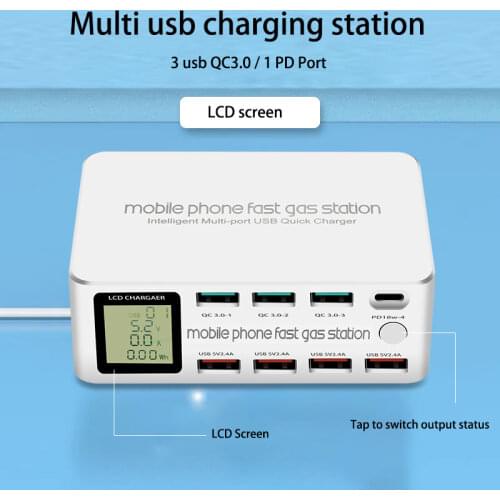 Multi qc3.0 usb charging charger station for samsung s8 s10 huawei mate20 mate30 lcd display charger dock for oppo xiaomi vivo
