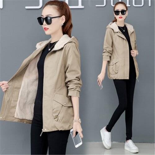 New 2020 Spring Autumn Plus velvet Jacket Women Cotton Jackets Large Size Hooded Outerwear Ladies Casual Windbreaker Coats v1117