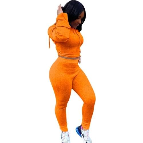 Casual Women Two Piece Set Hooded Sweater Coat + Long Pants Streetwear Tracksuit Jogger Women Outfit Solid Color