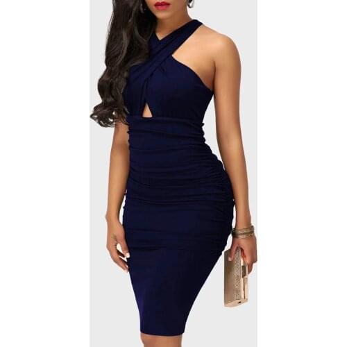 AHVIT Cross Strapless Sheath Women Dress Off The Shoulder Sleeveless Hollow Sexy Dress Cascading Draped Party Dress EM-PFD0645