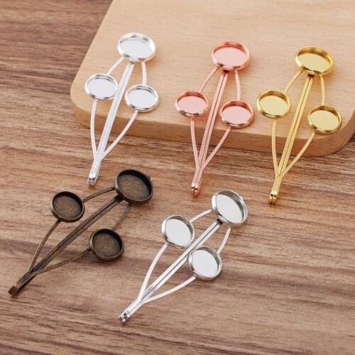 100pcs Triple Bezels Cameo Base Hair Clips Pin for DIY Handmade Women Fashion Barrettes Headwear Girls Hairpins Hair Accessories