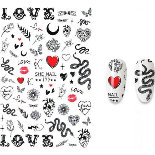 2021 New Design Nail Sticker Black Snake Animated Elephant Angel Design DIY Nail Art Decoration Sticker