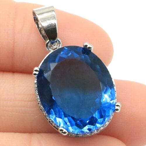 25x17mm Multi Color Created Aquamarine Pink Tourmaline Citrine CZ For Womans Daily Wear Silver Pendant