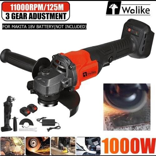 388VF 1000W 125mm 3 Speed Brushless Cordless Impact Angle Grinder For Makita 18V Battery Power Tool Cutting Machine Polisher