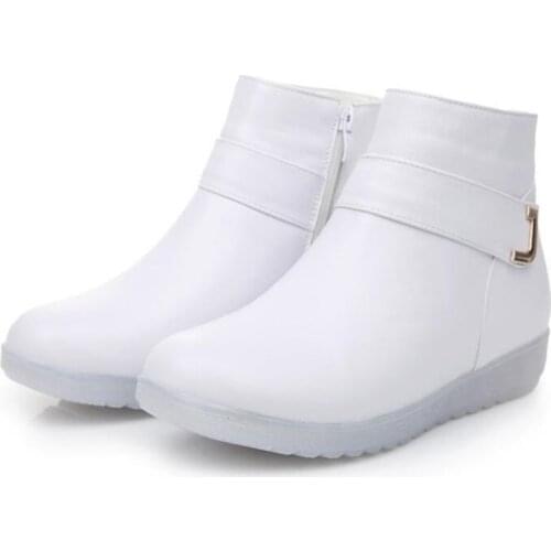 White Top Cowhide Work Nurse Boots Women Snow Boots Soft Bottom Non-slip Wear Resistant Women Leather Shoes Warm Winter Boots