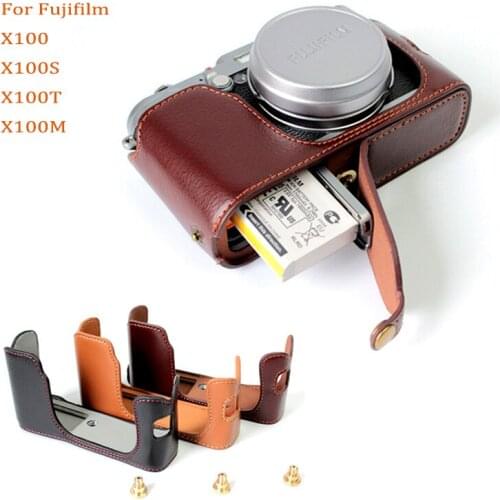 Genuine Leather Case camera bag cover for Fuji X100 X100S X100T X100M half shell protector with Battery Opening
