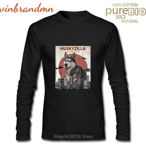 Hot sale Fashion 100% cotton Huskyzilla long sleeve T shirt man Funny Siberian Husky T-Shirt Dog Lovers Perfect Gift Tee shirt