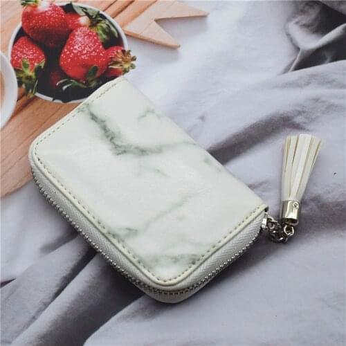 ID/bank/credit card holder Wallet Women PU Leather Card Case Marbling 11Bits Zipper Minimalist Wallet Cardholder