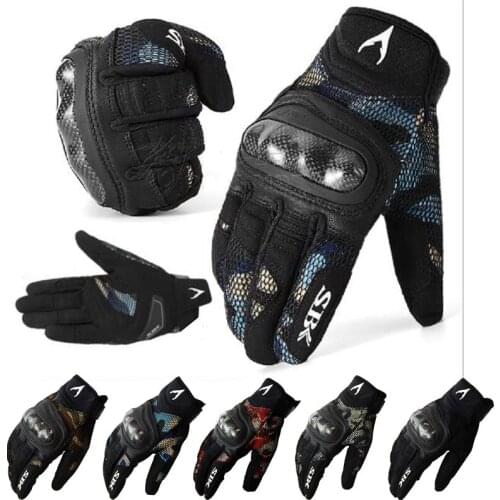 Summer SBK motorcycle full finger gloves carbon fiber protective shell breathable camouflage riding motorbike glove touch screen