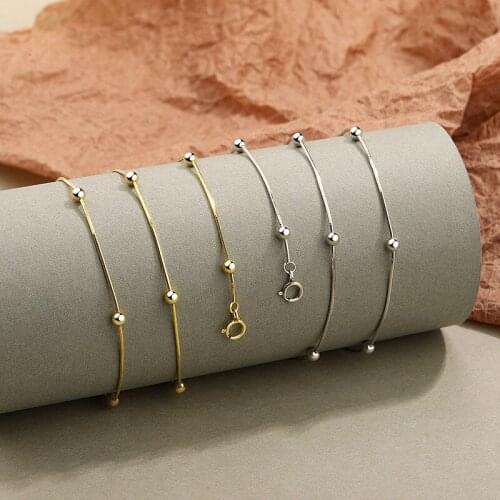 Lispector 925 Sterling Silver Korean Simple Beads Snake Chain Necklaces for Women Minimalist Choker Necklace Female Jewelry