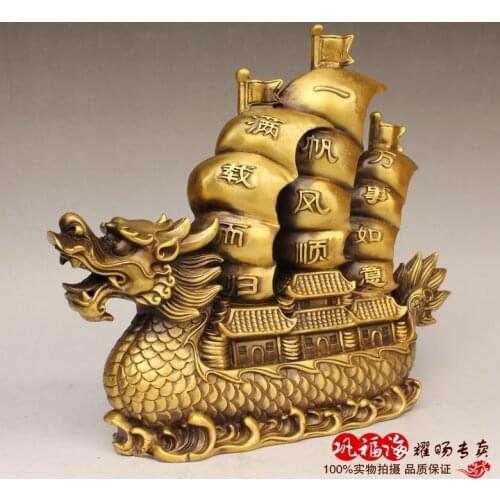 TOP GOOD home LIVING ROOM protective-Mascot Money Drawing lucky dragon bronze Brass statue sculpture Decoration