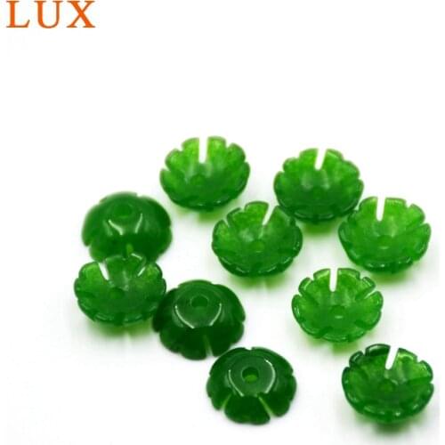 LUX Natural green flower hand carved crystal stone beads charms for jewelry making DIY beads jades cap