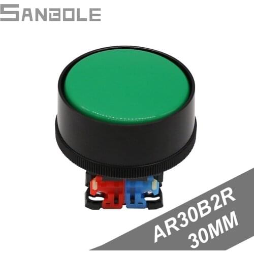 Momentary Push button switch AR30B2R Mushroom Flat green Head 10A Screws type Reset Button Opening 30mm