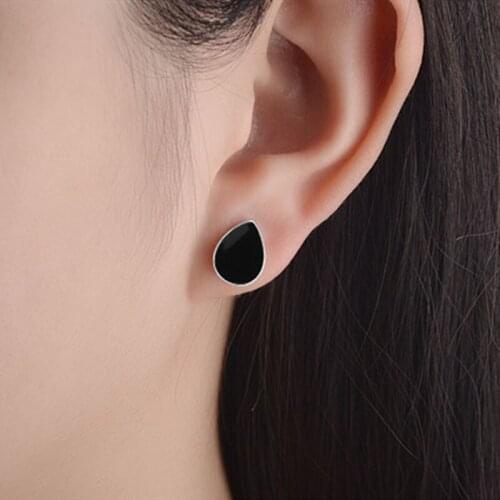 Cute Black Water Drop Stud Earrings Male Women Jewelry Trendy Silver Plated Earrings For Girl Piercing Accessories Female Bijou