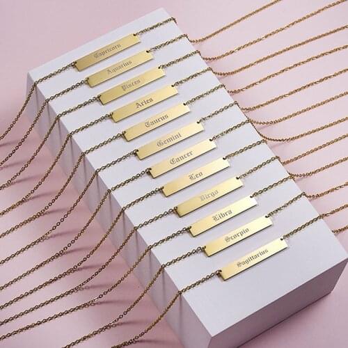 Fashion Stainless Steel Twelve Constellation Zodiac Necklaces Jewelry Bar Charm Letter Necklace Collier Gift