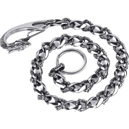 316L Stainless Steel Mens Biker Belts Vintage Dragon Head Clasp Wallet Key Chains Hip Hop Trousers Jeans Chains Chains for Pants