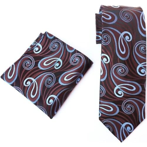 Mens Formal Occasion Necktie Set Unique Paisley Cravat with Woven Pocket Square
