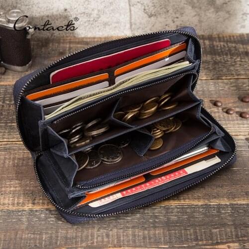 CONTACTS Rfid Men Wallet Genuine Leather Clutch Wallets Male Coin Purse Large Capacity Long Money Bag Phone Pocket Card Holder