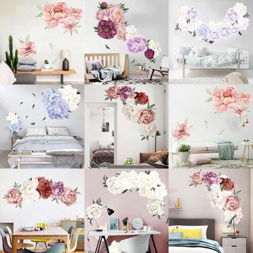 Lot of Peony Flowers Wall Sticker Queen Art Vintage Decoration for Girl Room Nursery Baby Wall Decals Home Decoration Wholesale