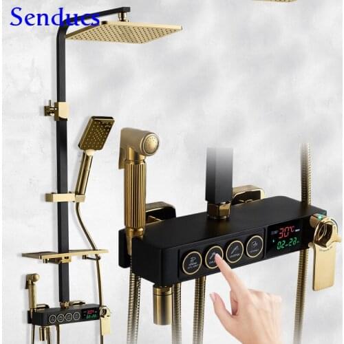 Black Gold Shower Set Quality Brass Bathtub Mixer Faucets Quality ABS Hand Shower Set Thermostatic Digital Bath Shower Mixer Set