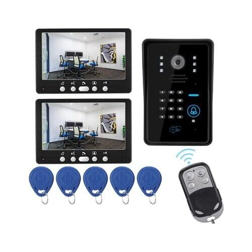New Arrival Wired 7 Inch Home Security Intercom Video Door Phone with Passwordj,Remote Controller &ID Card Unlocking 1 to 2