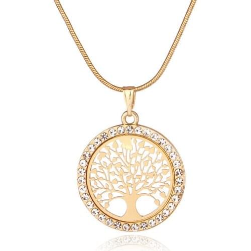 Tree of Life Crystal Necklace Adjustable Charm Necklace Womens Jewelry Gifts Fashion Personality Hollow Out Peace Tree Necklace