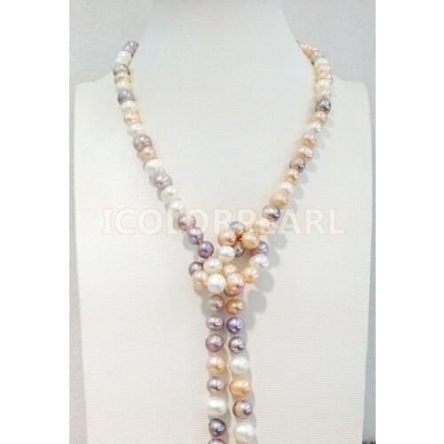 WEICOLOR 125CM Long 8-9MM Multicolor Nearround Natural Freshwater Pearl Sweater necklace. Elegant Jewelry Gift For All Girls