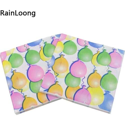 [RainLoong] Happy Birthday Balloin Printed Paper Napkins For Birthday Party Decorations Tissue Napkin Serviettes 33*33cm