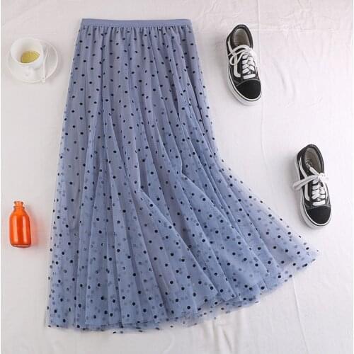 Early Spring Skirt Long New Arrival 2020 Empire Slender Dot three layers Mesh Empire Skirt Young Women Summer Pleated Skirt